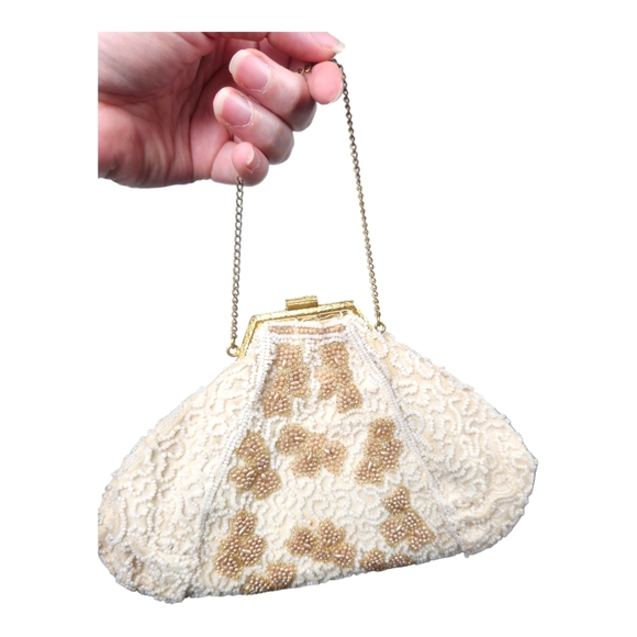 Antique Victorian Ornate Micro Beaded Evening Mini Opera Bag with Jeweled Clasp - Picture 2 of 13